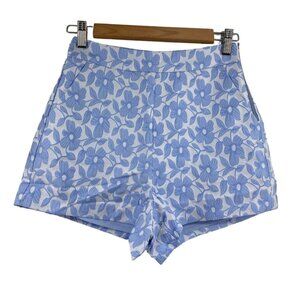English Factory XS Blue Floral Jacquard Shorts With Side Zipper &‎ Pockets